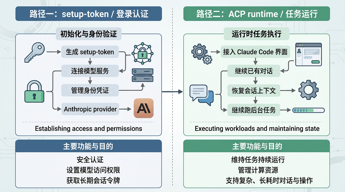 setup-token 与 ACP runtime 的区别示意