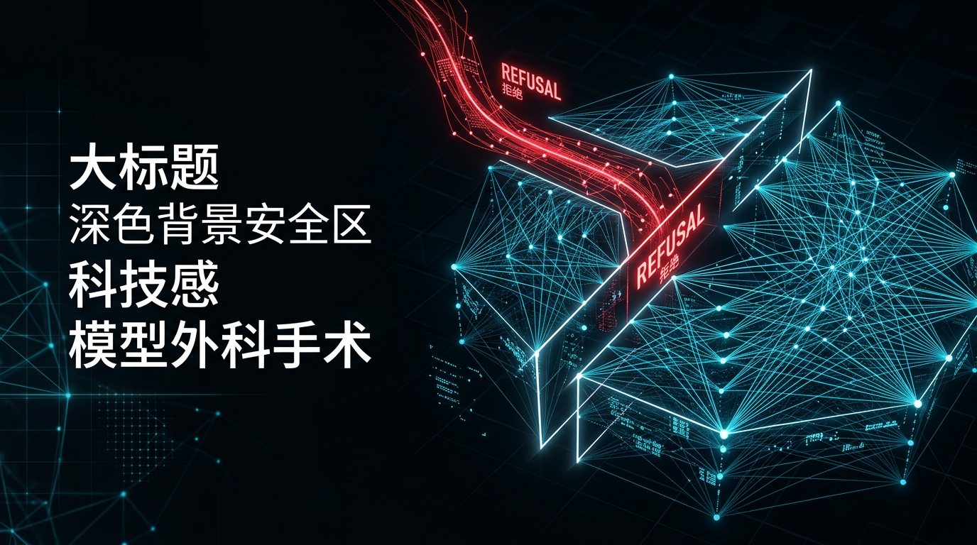 封面图：把 refusal 方向从模型内部结构中精准剥离的抽象示意