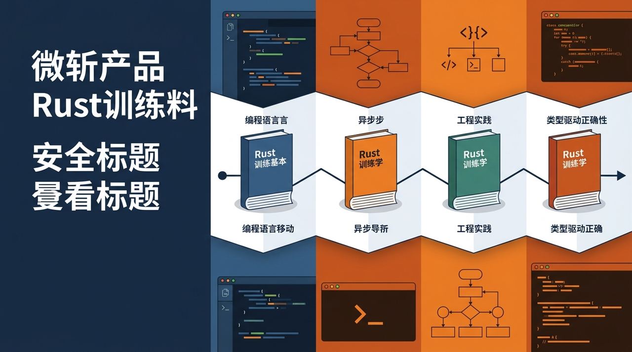 RustTraining 封面图：七本训练材料组成一条从语言迁移到工程实践的学习路径