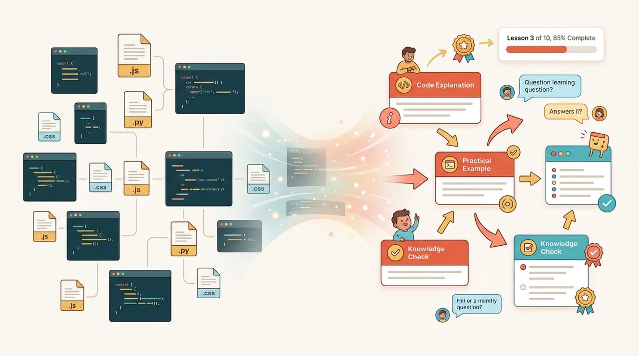 把代码仓库直接变成一门交互课，codebase-to-course 做对了什么？