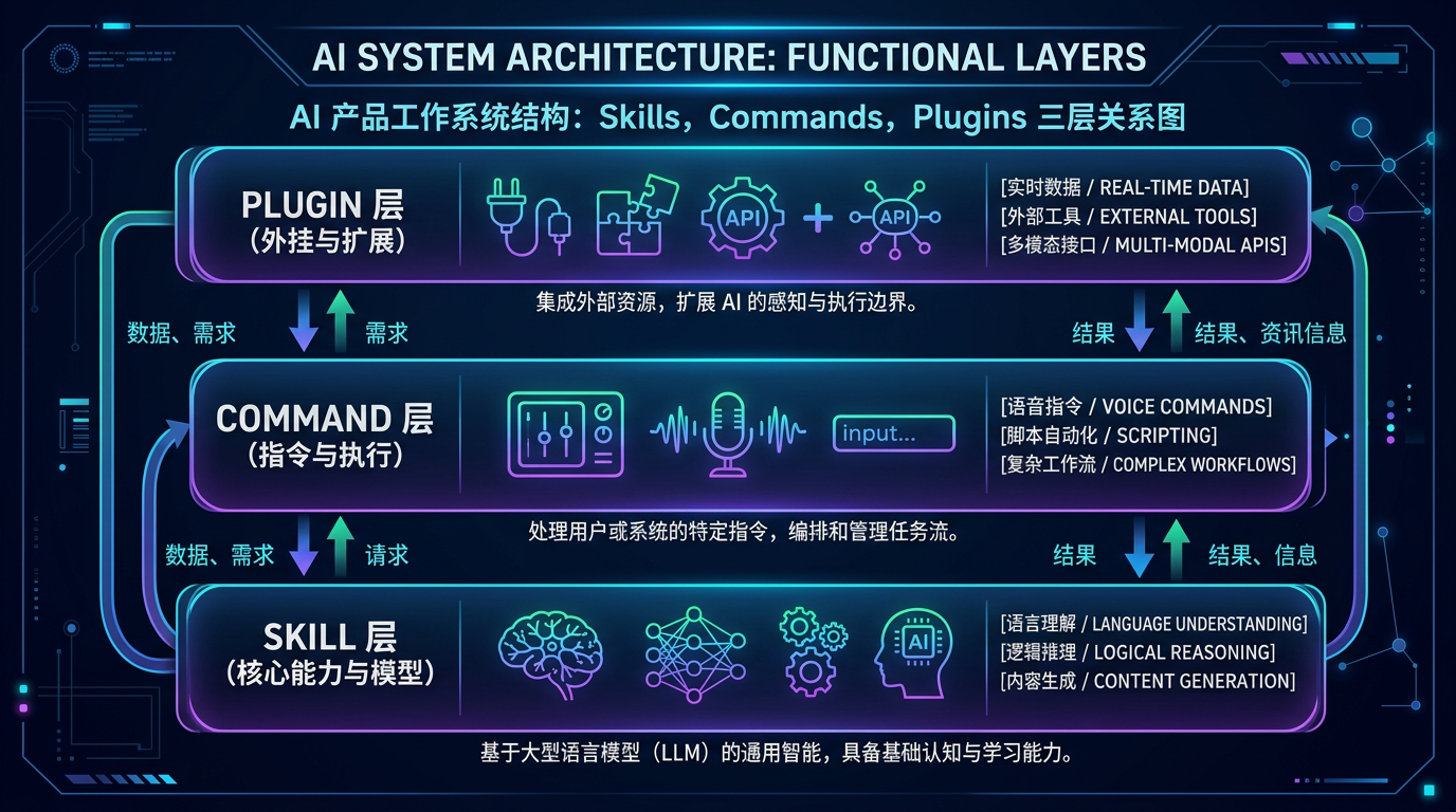 skills、commands、plugins 三层关系