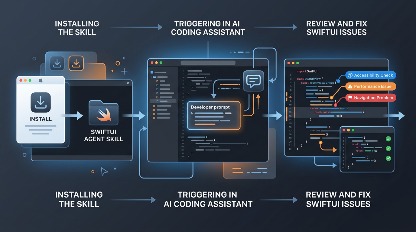 SwiftUI Agent Skill 使用闭环示意图